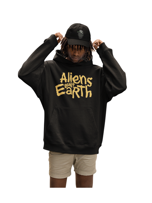 Naughty by nature script Aliens Built Earth Champion hoodie yellow print