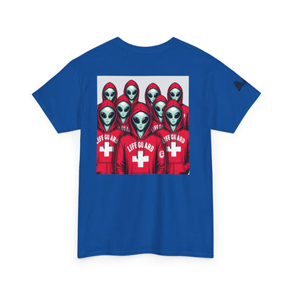 Alien Lifeguard Graphic Tee — Retro Sci‑Fi Crewneck T‑Shirt