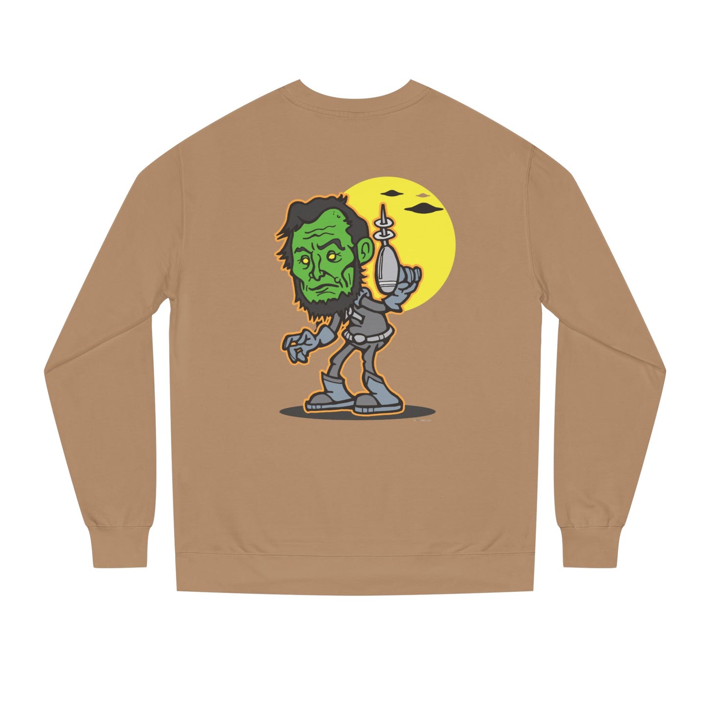 Alien Abe Crewneck Sweatshirt — "Aliens Built Earth" Graphic Pullover