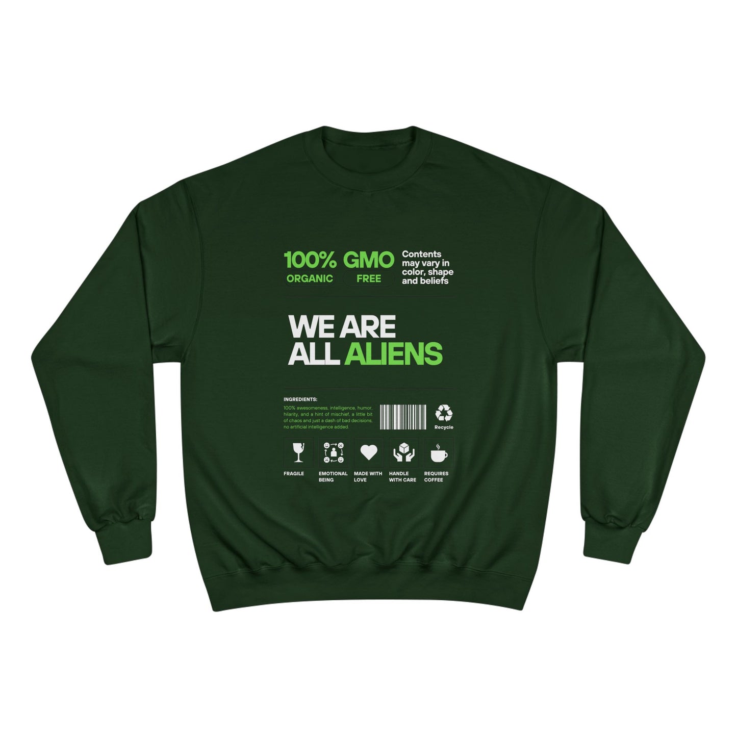 We Are All Aliens Sweatshirt — Funny Sci‑Fi Graphic Crewneck