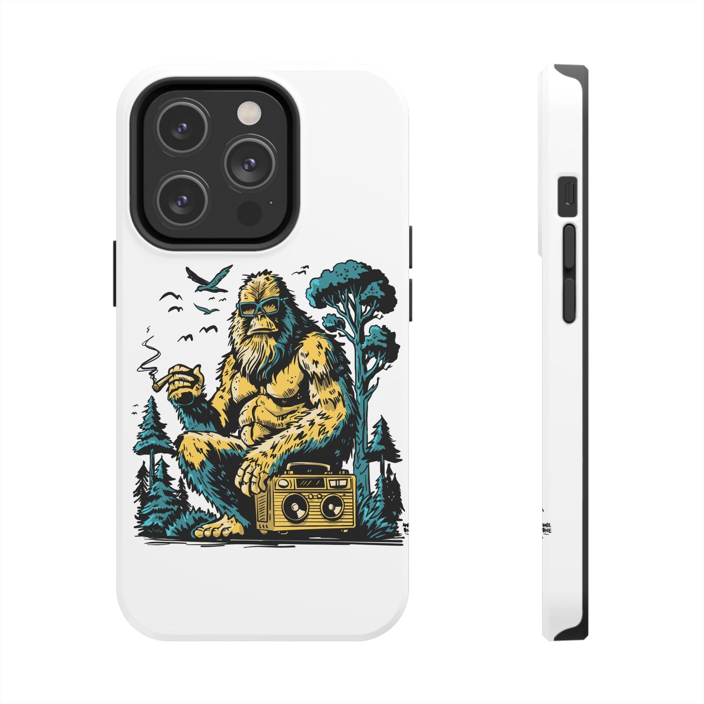 Bigfoot Chill Tough Phone Case — Retro Sasquatch with Boombox