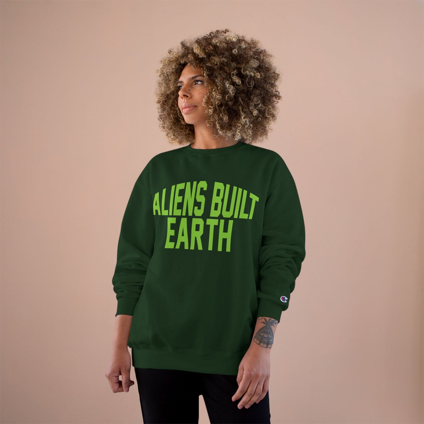 Aliens Built Earth Sweatshirt — Retro Green Graphic Crewneck