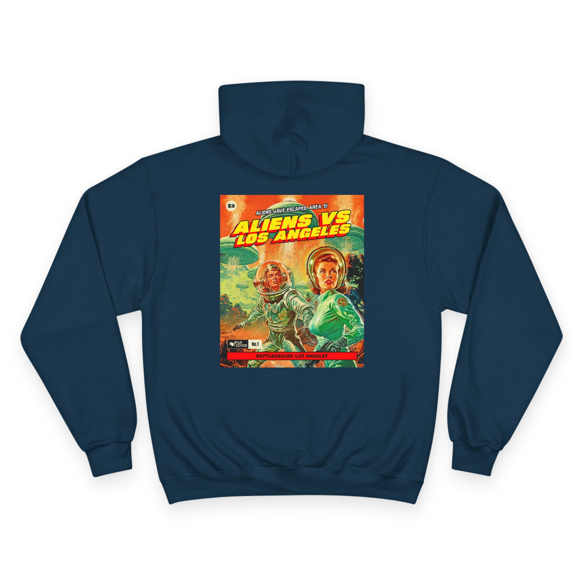 Aliens vs Los Angeles Graphic Hoodie — Retro Sci‑Fi Movie Poster Pullover