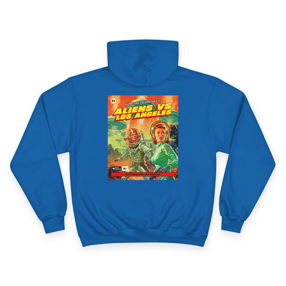 Aliens vs Los Angeles Graphic Hoodie — Retro Sci‑Fi Movie Poster Pullover