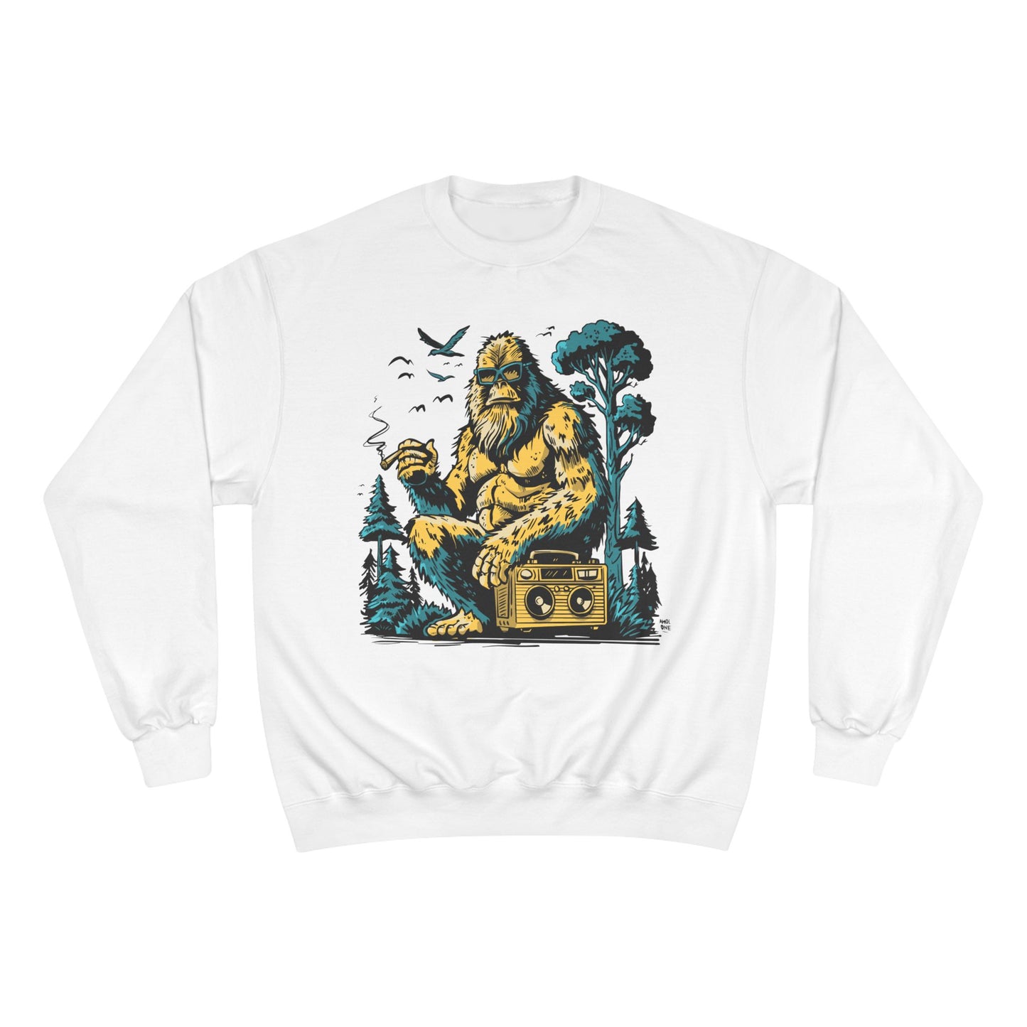 Sasquatch Camping Sweatshirt — Retro Bigfoot Graphic Crewneck
