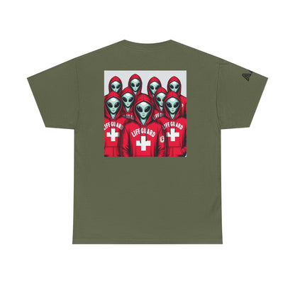 Alien Lifeguard Graphic Tee — Retro Sci‑Fi Crewneck T‑Shirt