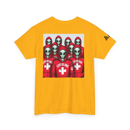 Alien Lifeguard Graphic Tee — Retro Sci‑Fi Crewneck T‑Shirt