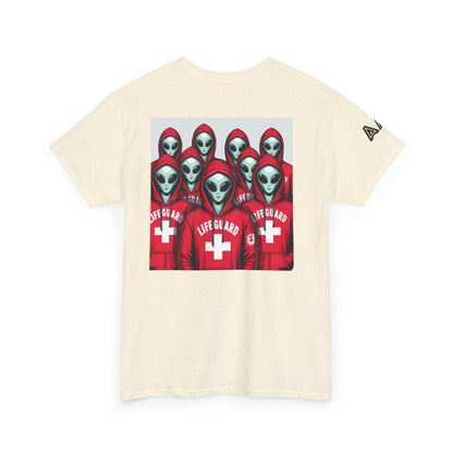 Alien Lifeguard Graphic Tee — Retro Sci‑Fi Crewneck T‑Shirt