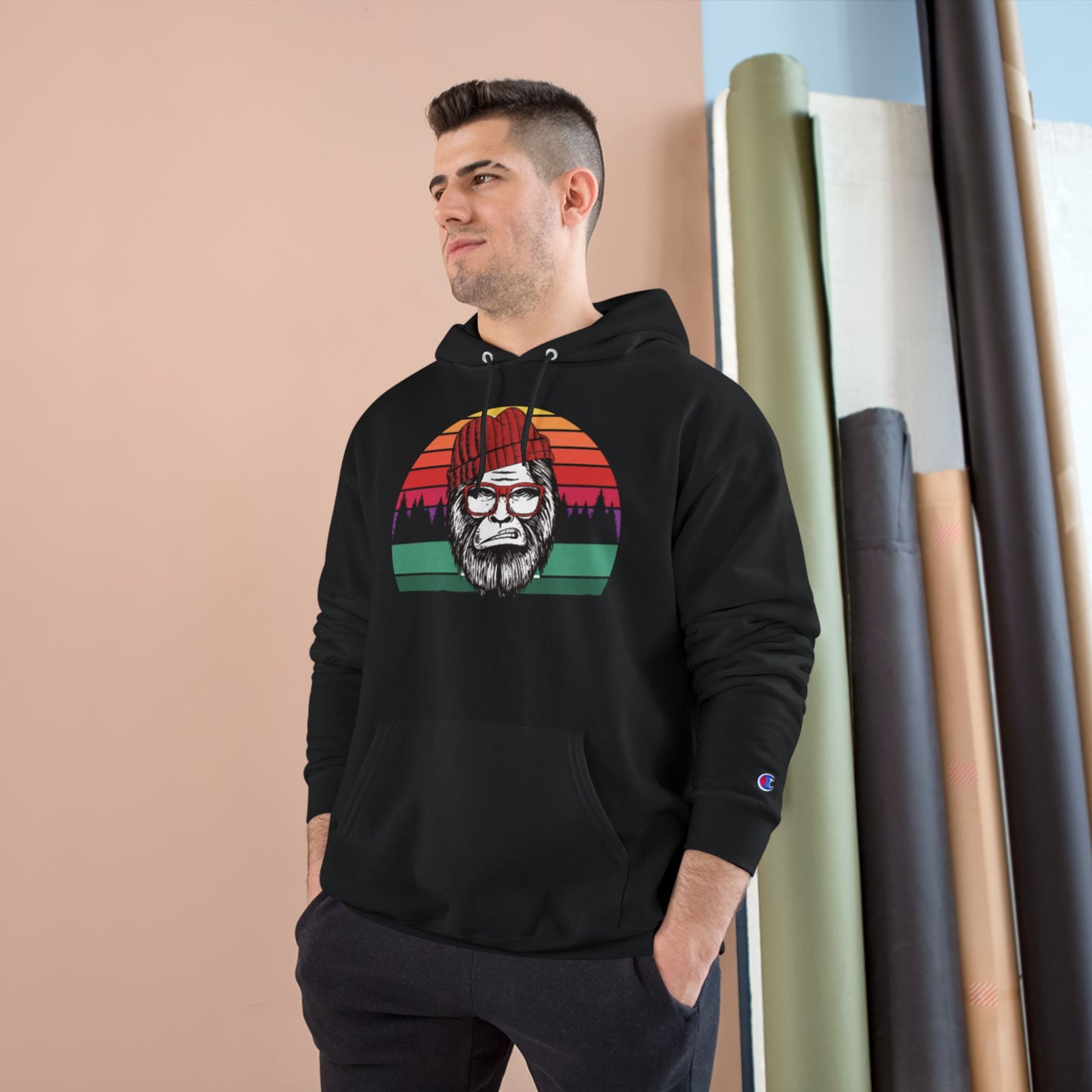 Vintage Lumberjack Hoodie — Retro Striped Bearded Man Graphic