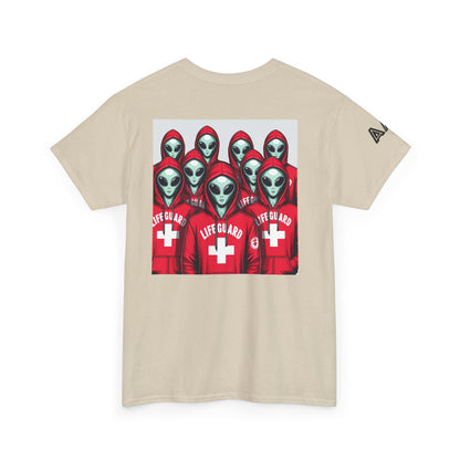 Alien Lifeguard Graphic Tee — Retro Sci‑Fi Crewneck T‑Shirt