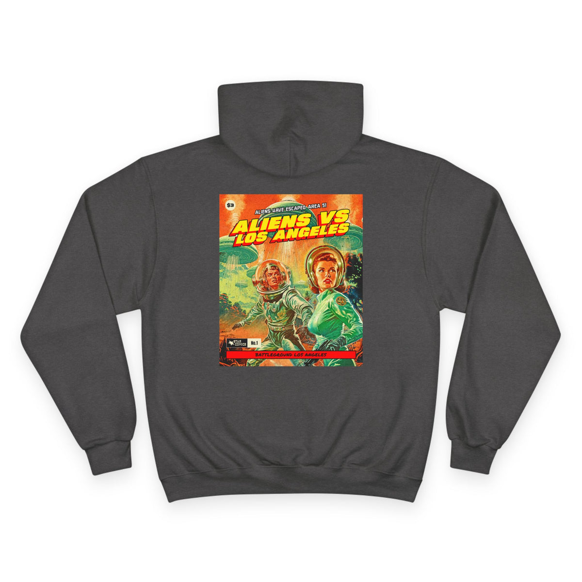 Aliens vs Los Angeles Graphic Hoodie — Retro Sci‑Fi Movie Poster Pullover