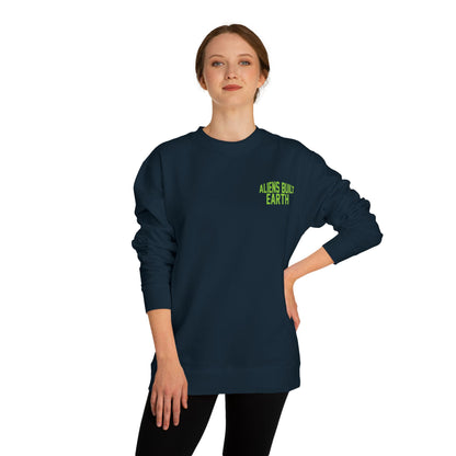 Alien Abe Crewneck Sweatshirt — "Aliens Built Earth" Graphic Pullover