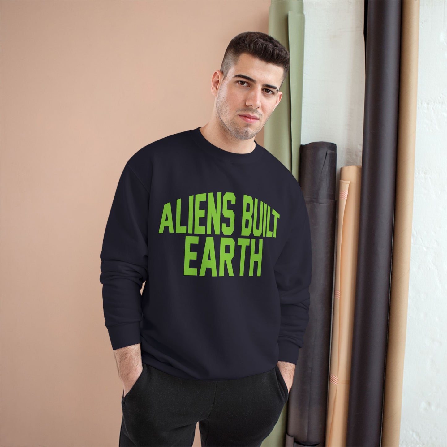 Aliens Built Earth Sweatshirt — Retro Green Graphic Crewneck