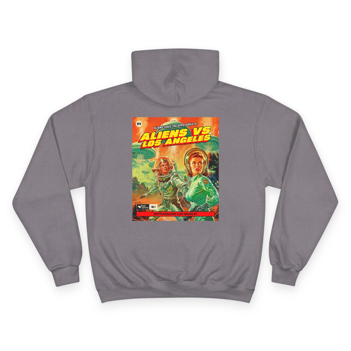 Aliens vs Los Angeles Graphic Hoodie — Retro Sci‑Fi Movie Poster Pullover