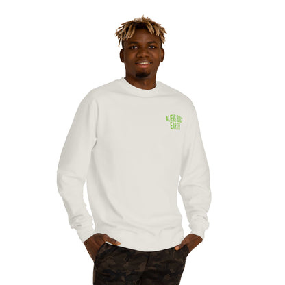 Alien Abe Crewneck Sweatshirt — "Aliens Built Earth" Graphic Pullover