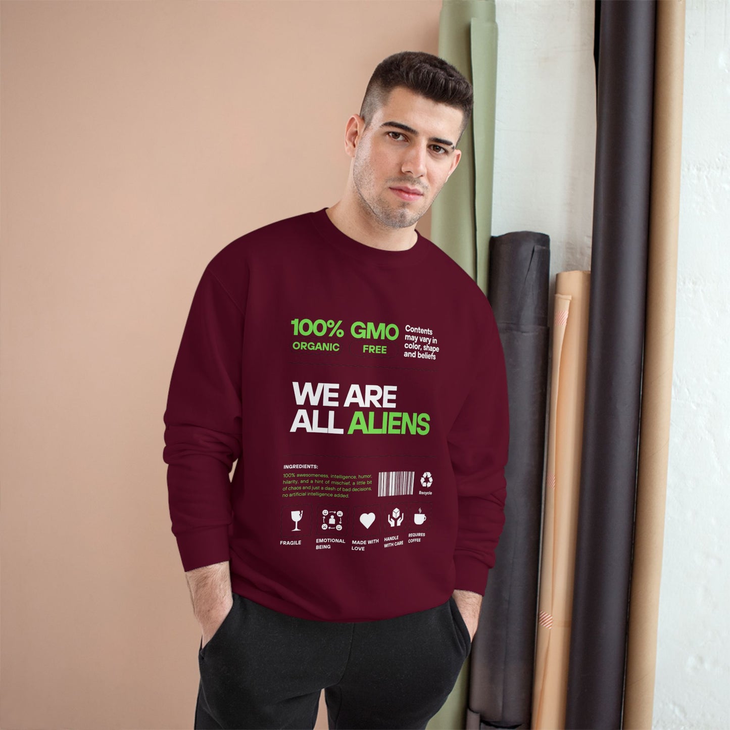 We Are All Aliens Sweatshirt — Funny Sci‑Fi Graphic Crewneck