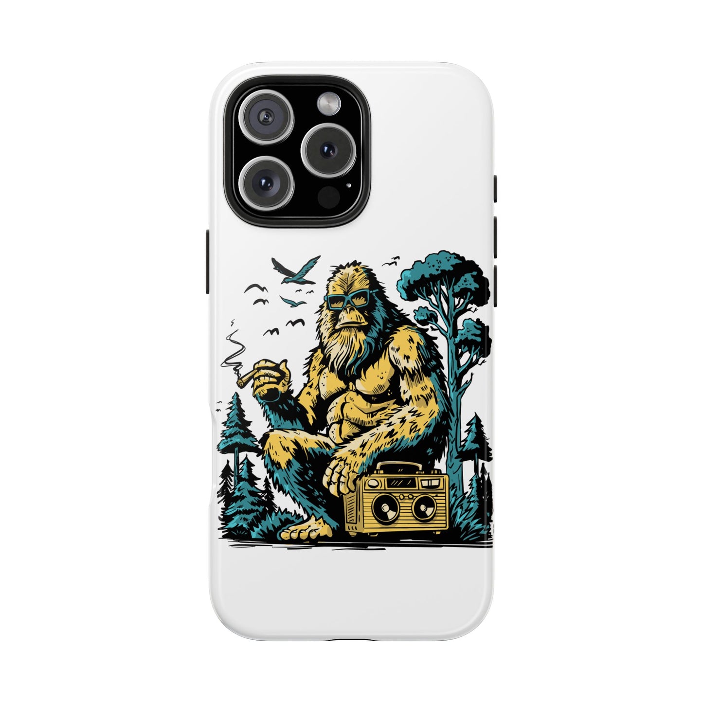 Bigfoot Chill Tough Phone Case — Retro Sasquatch with Boombox