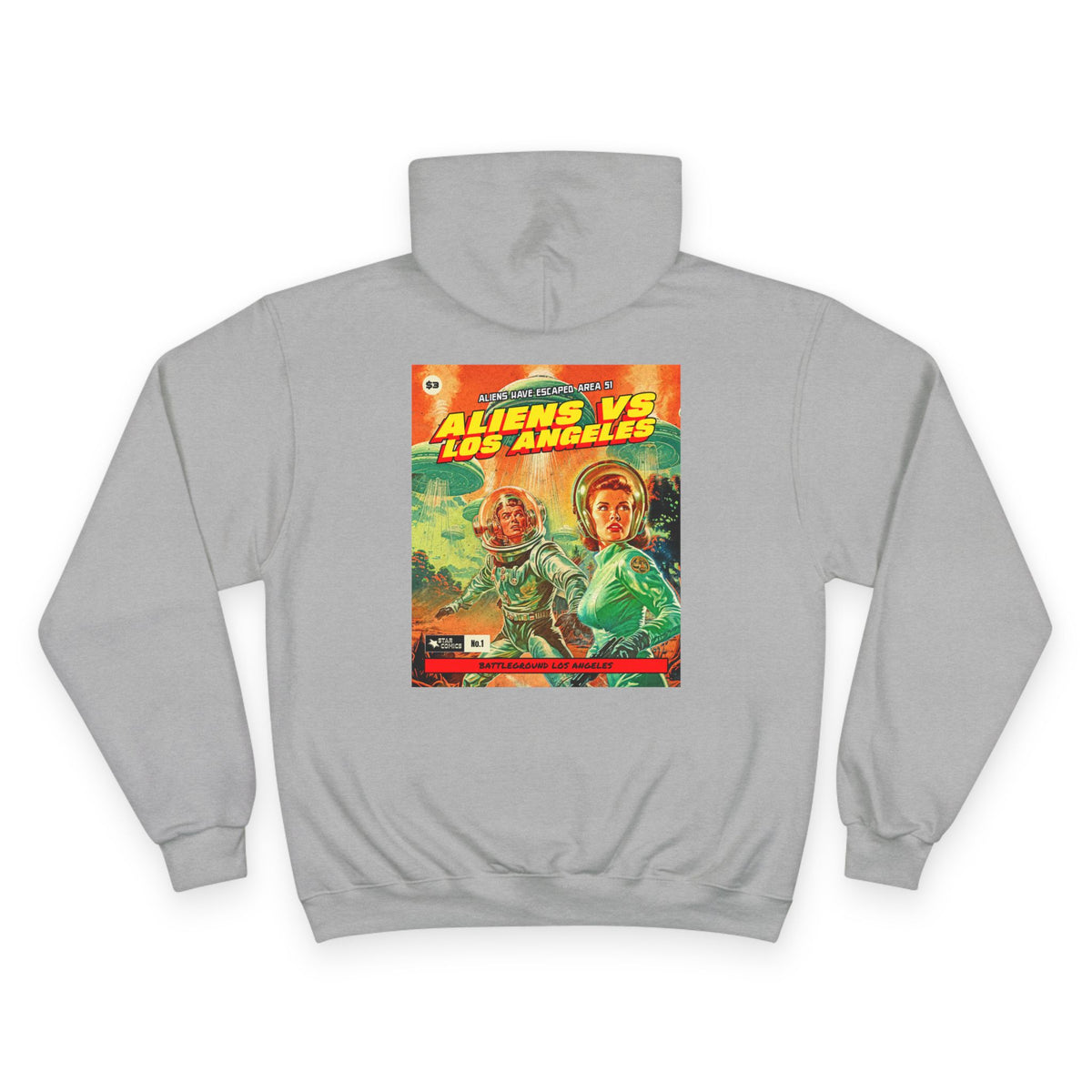 Aliens vs Los Angeles Graphic Hoodie — Retro Sci‑Fi Movie Poster Pullover