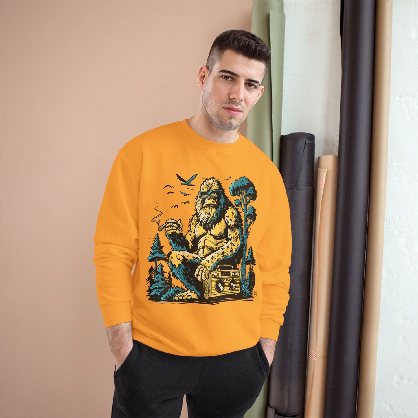 Sasquatch Camping Sweatshirt — Retro Bigfoot Graphic Crewneck
