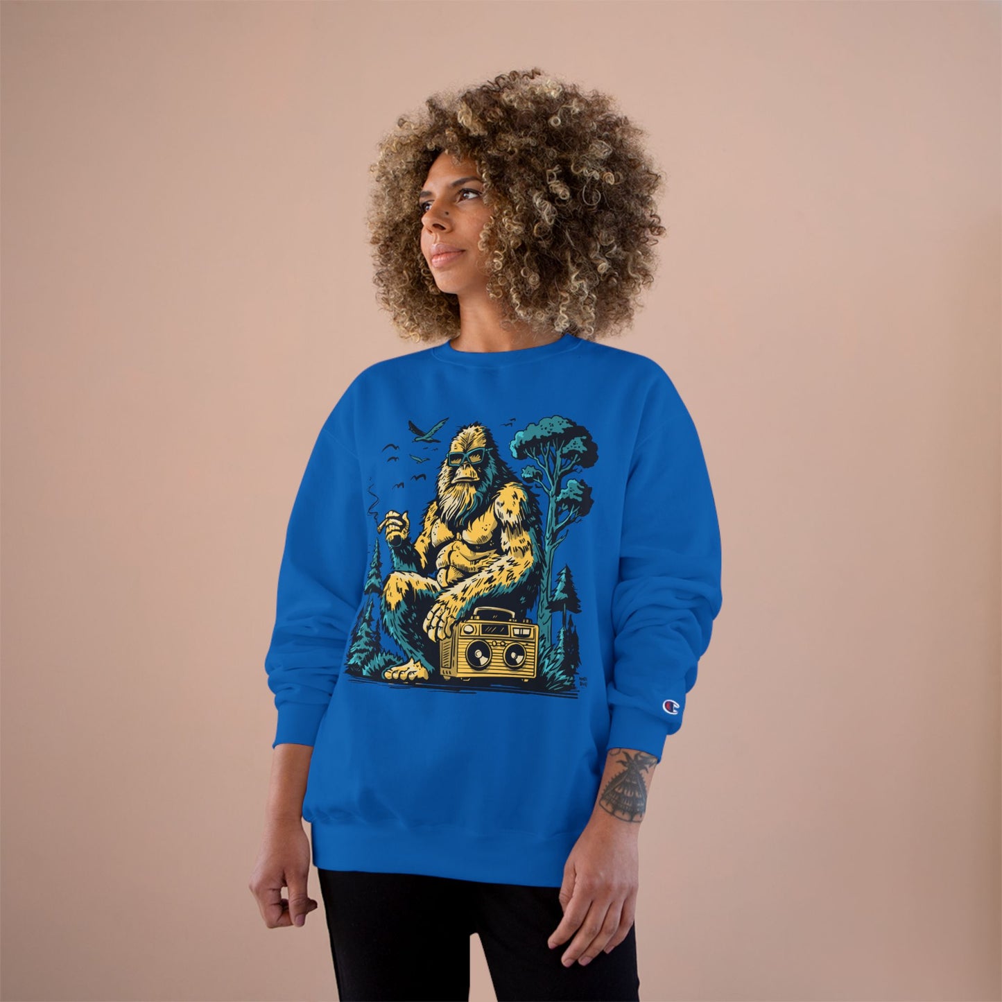 Sasquatch Camping Sweatshirt — Retro Bigfoot Graphic Crewneck