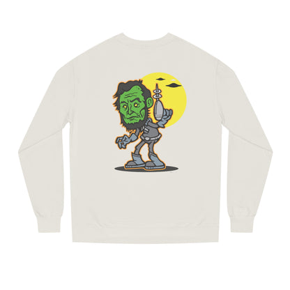 Alien Abe Crewneck Sweatshirt — "Aliens Built Earth" Graphic Pullover