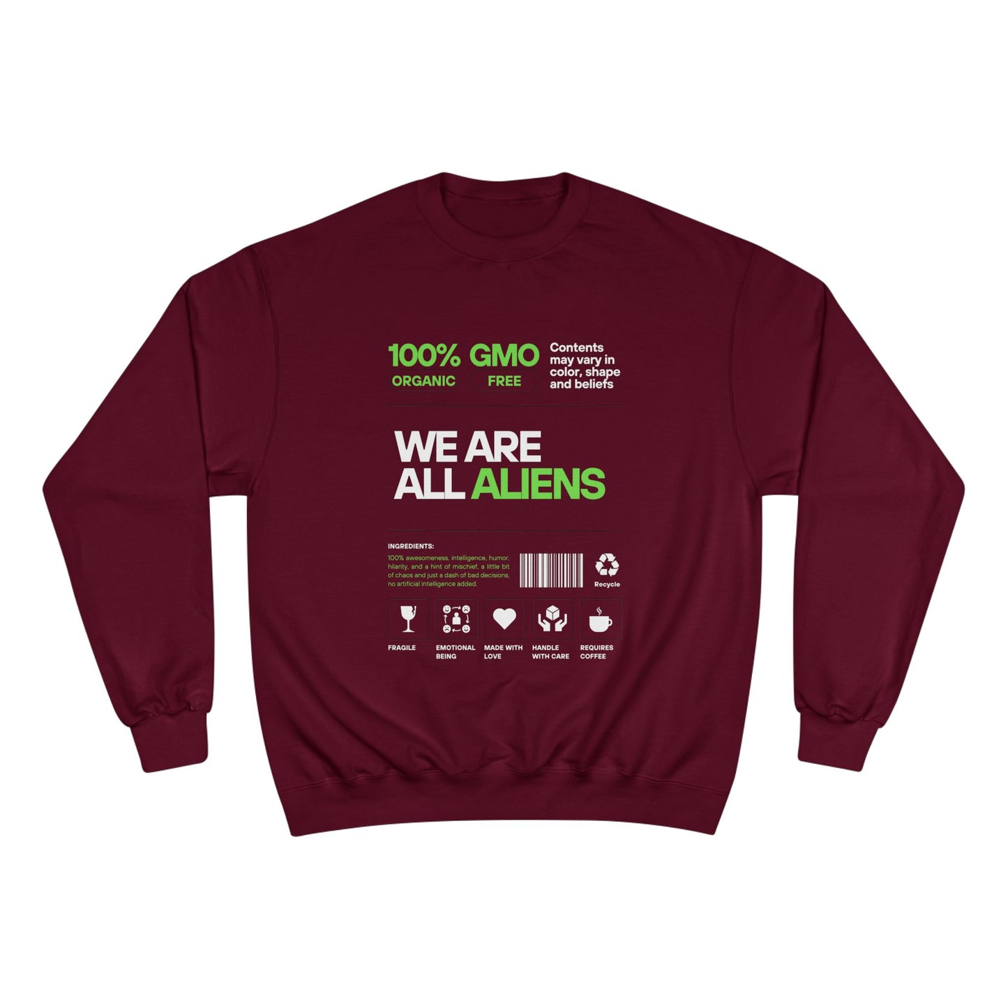 We Are All Aliens Sweatshirt — Funny Sci‑Fi Graphic Crewneck