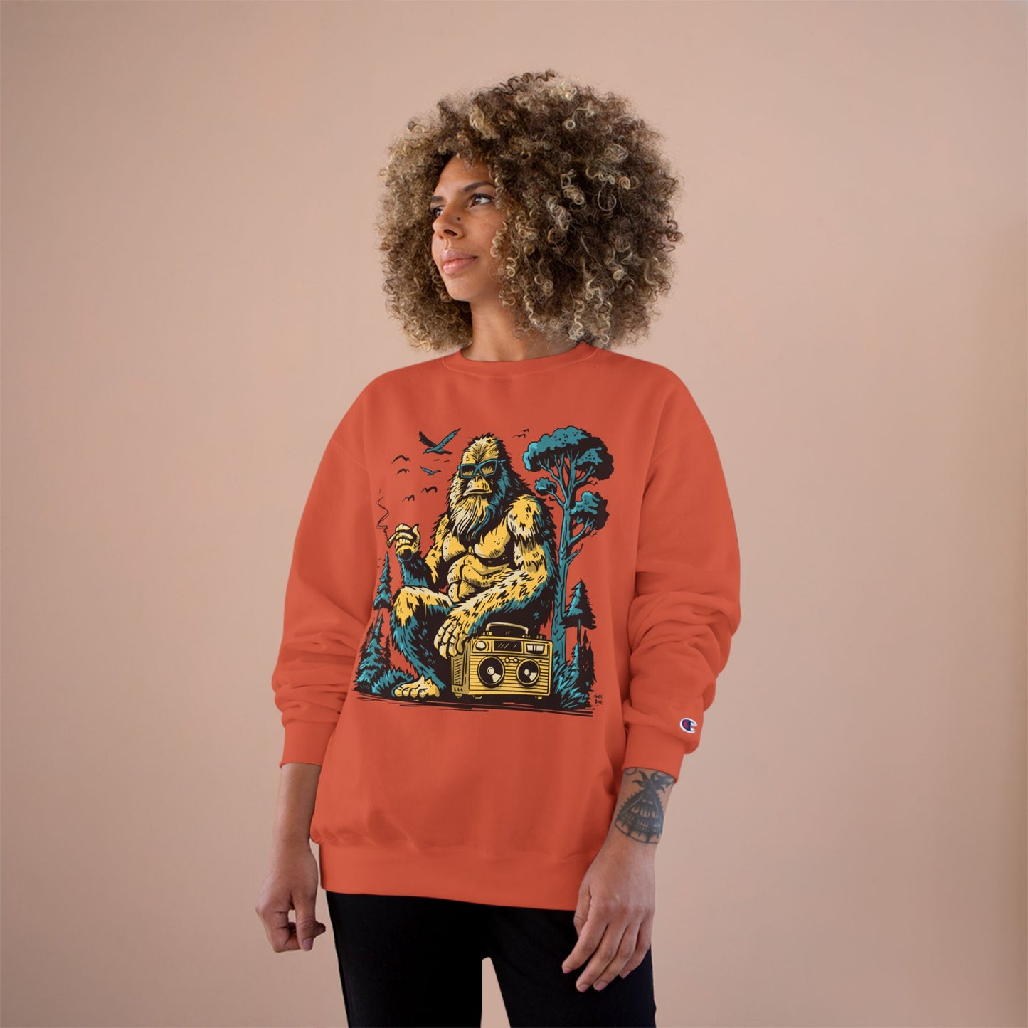 Sasquatch Camping Sweatshirt — Retro Bigfoot Graphic Crewneck