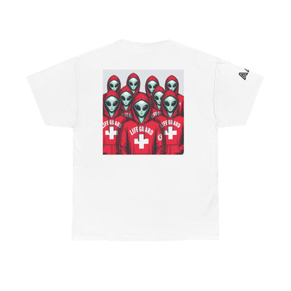 Alien Lifeguard Graphic Tee — Retro Sci‑Fi Crewneck T‑Shirt