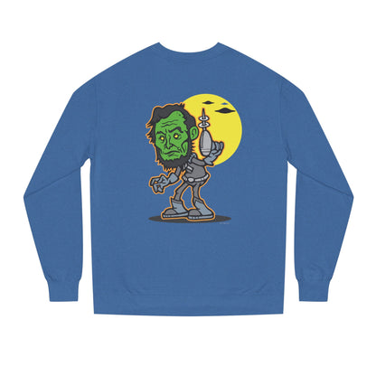 Alien Abe Crewneck Sweatshirt — "Aliens Built Earth" Graphic Pullover