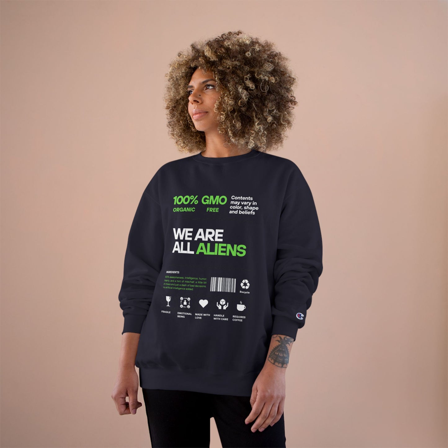 We Are All Aliens Sweatshirt — Funny Sci‑Fi Graphic Crewneck