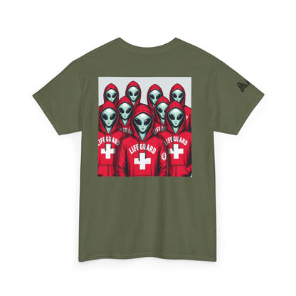 Alien Lifeguard Graphic Tee — Retro Sci‑Fi Crewneck T‑Shirt