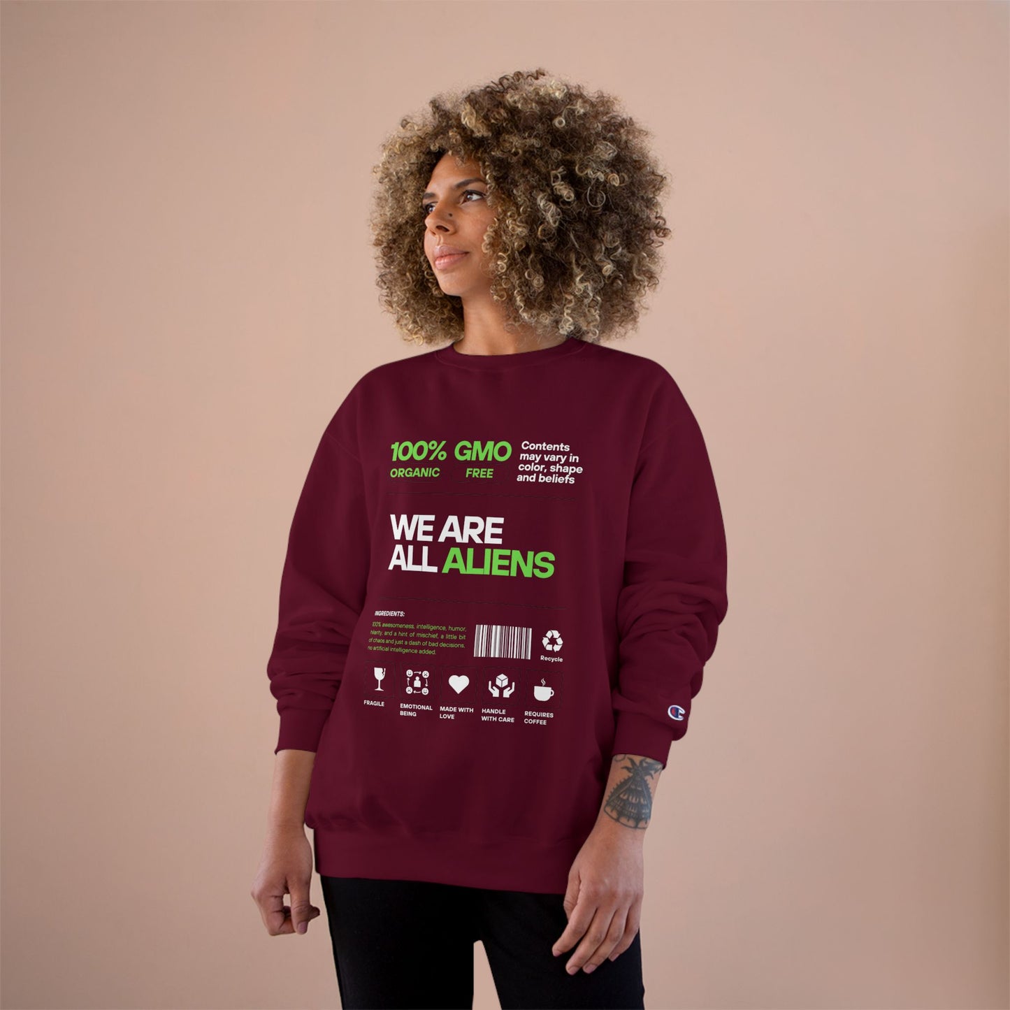 We Are All Aliens Sweatshirt — Funny Sci‑Fi Graphic Crewneck