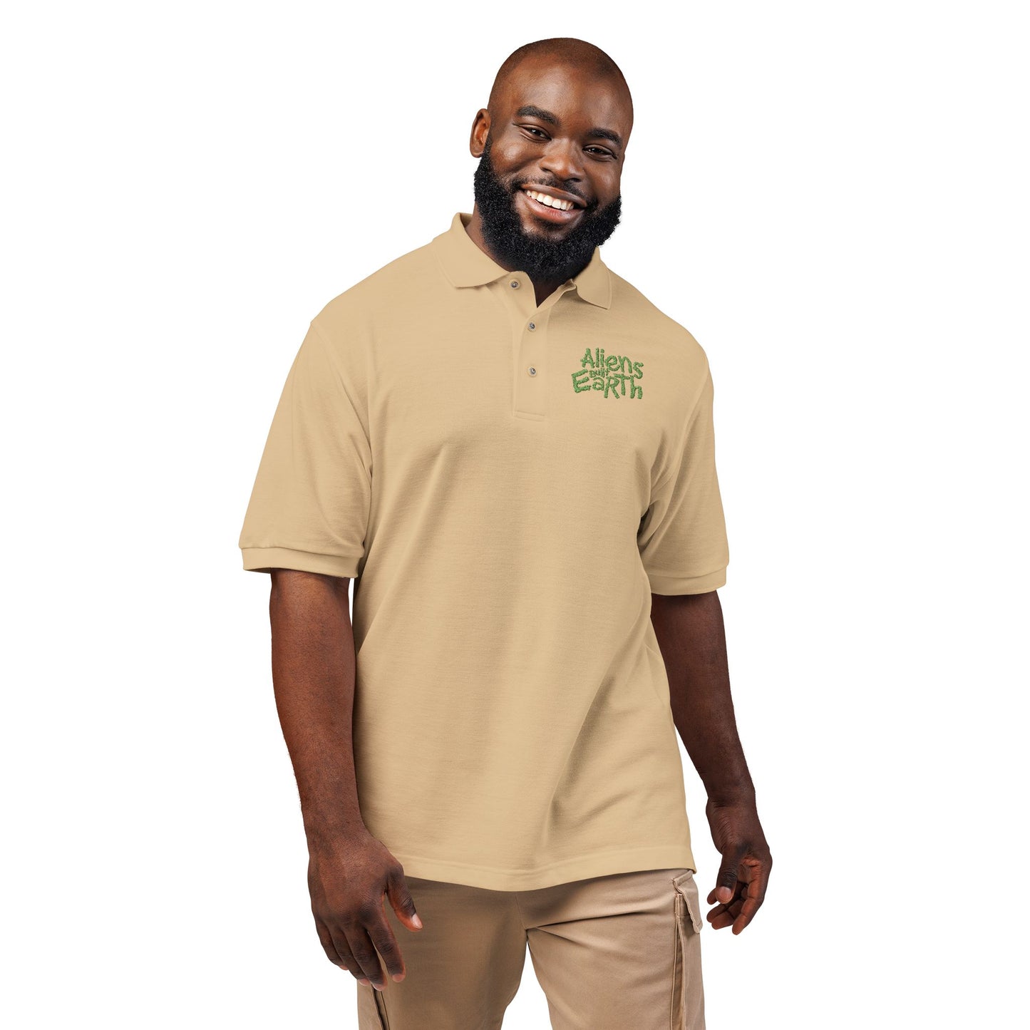Embroidered Green Foliage Polo Shirt