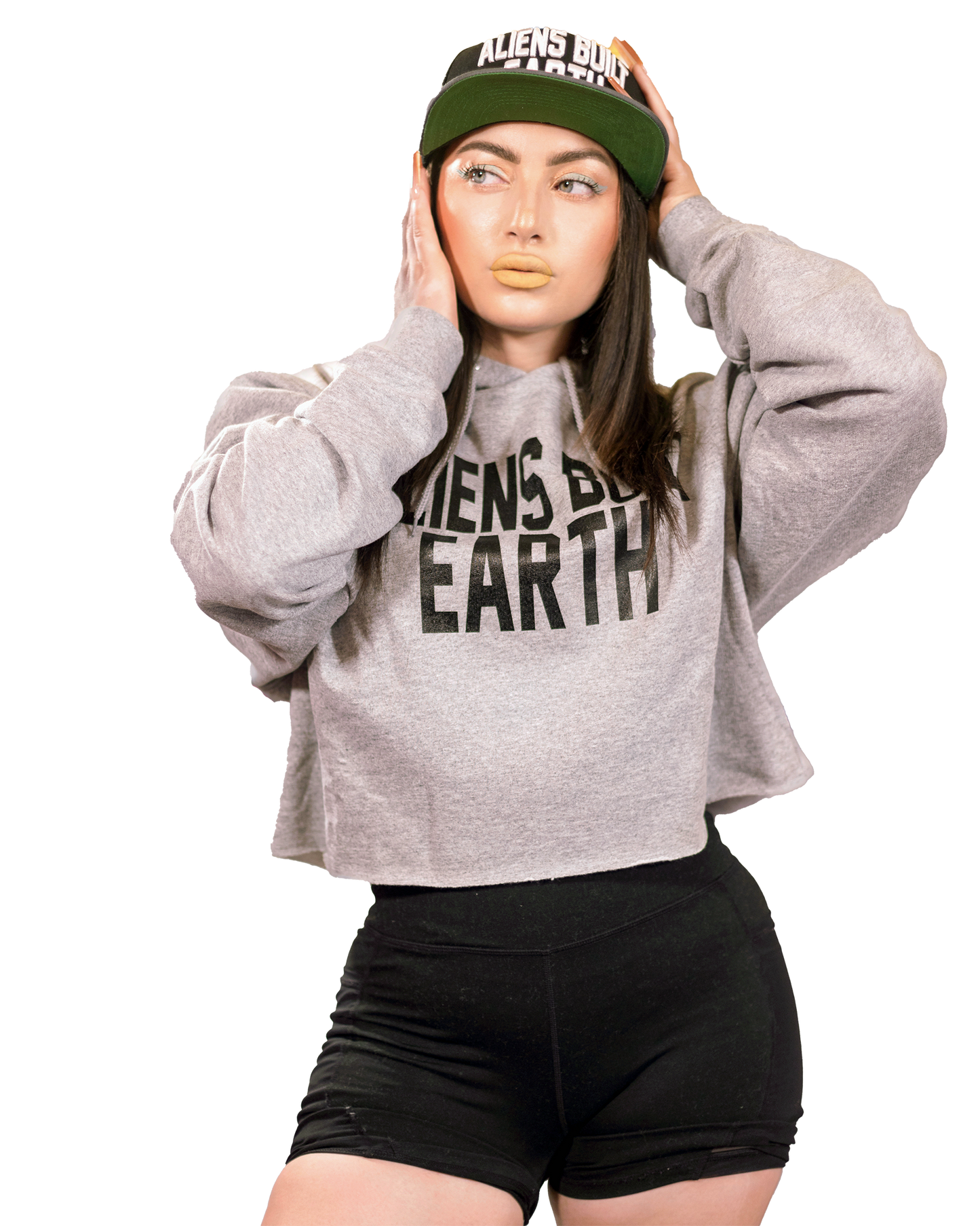 Aliens Built Earth Womens Cropped Hoodie by Champion