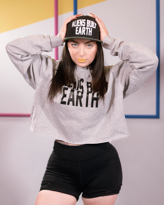 Aliens Built Earth Womens Cropped Hoodie by Champion